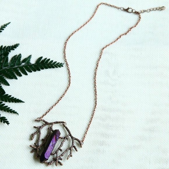 Copper Branches & Dark Aura Quartz Necklace - Picture 2 of 3